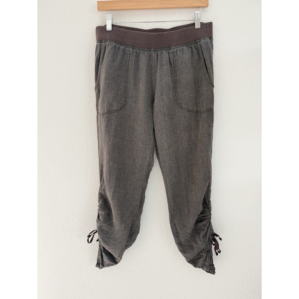 Toad & Co Womens 100% Linen Lina Pants Medium Brown Cinch Ruched Ankle Boho